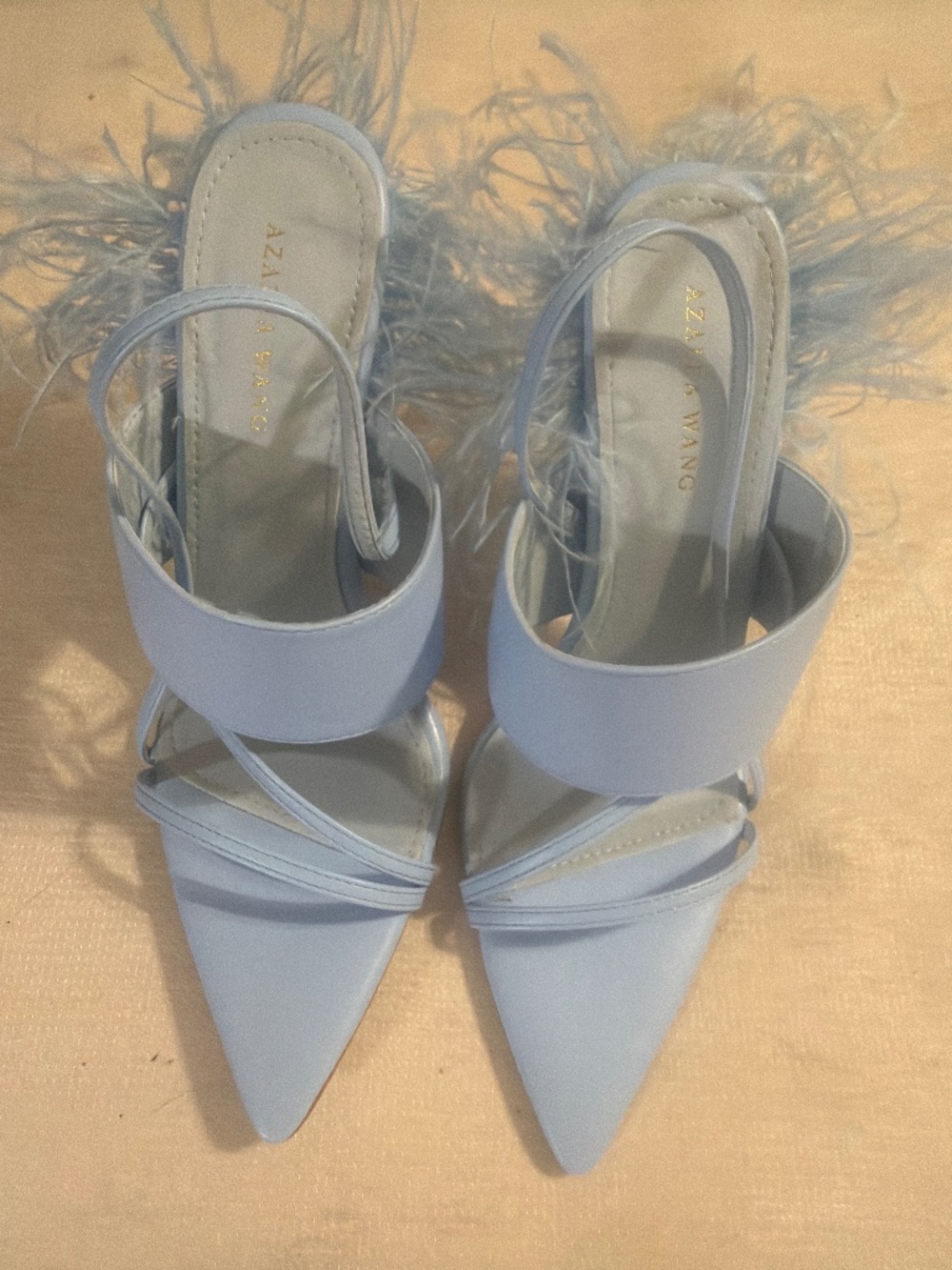 AZALEA WANG Angel 😇 light blue Feather Slingback Heels 🤍🪶